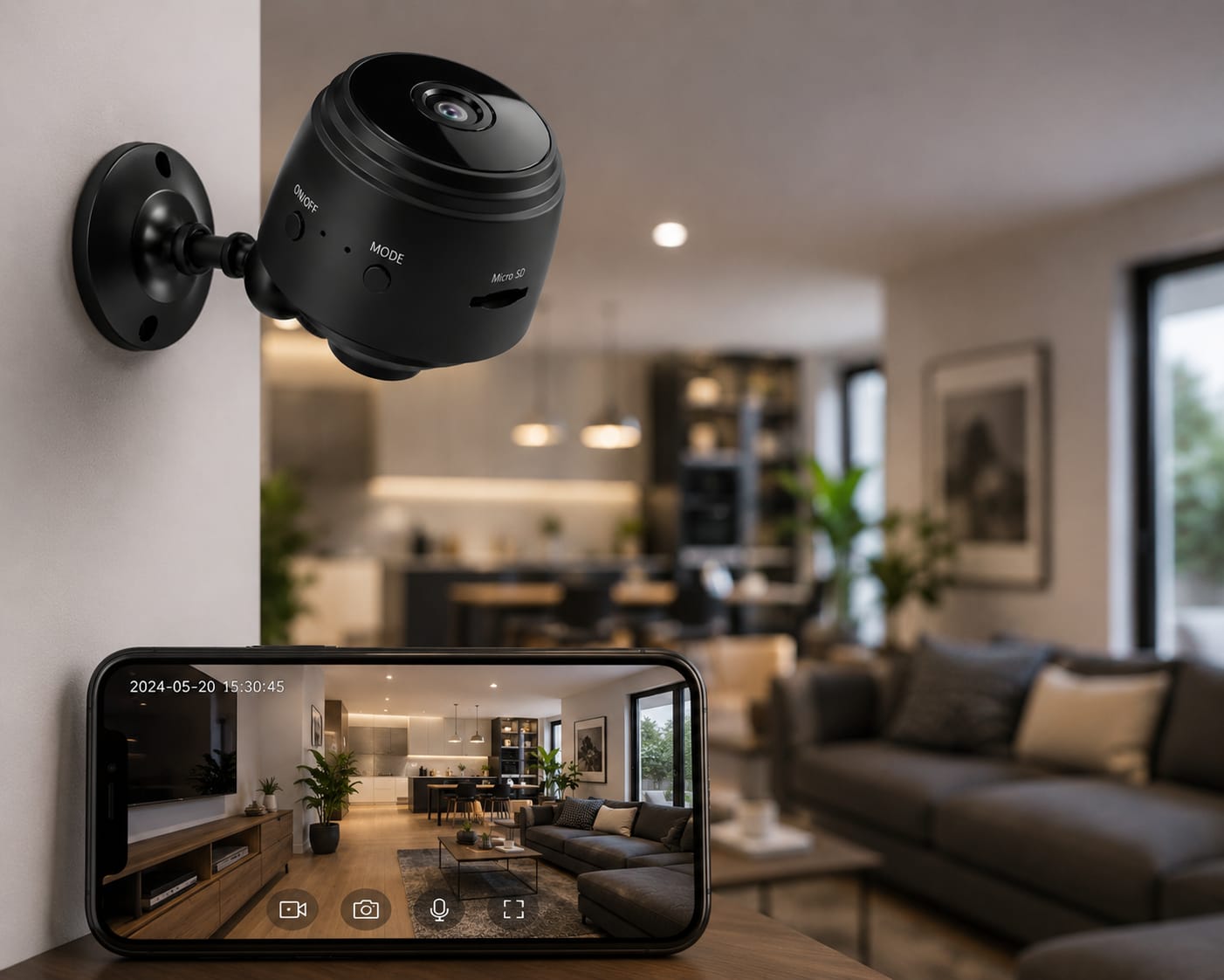 Mini WiFi Security Camera with Smart Motion Detection, 150° Wide Angle & Infrared Night Vision